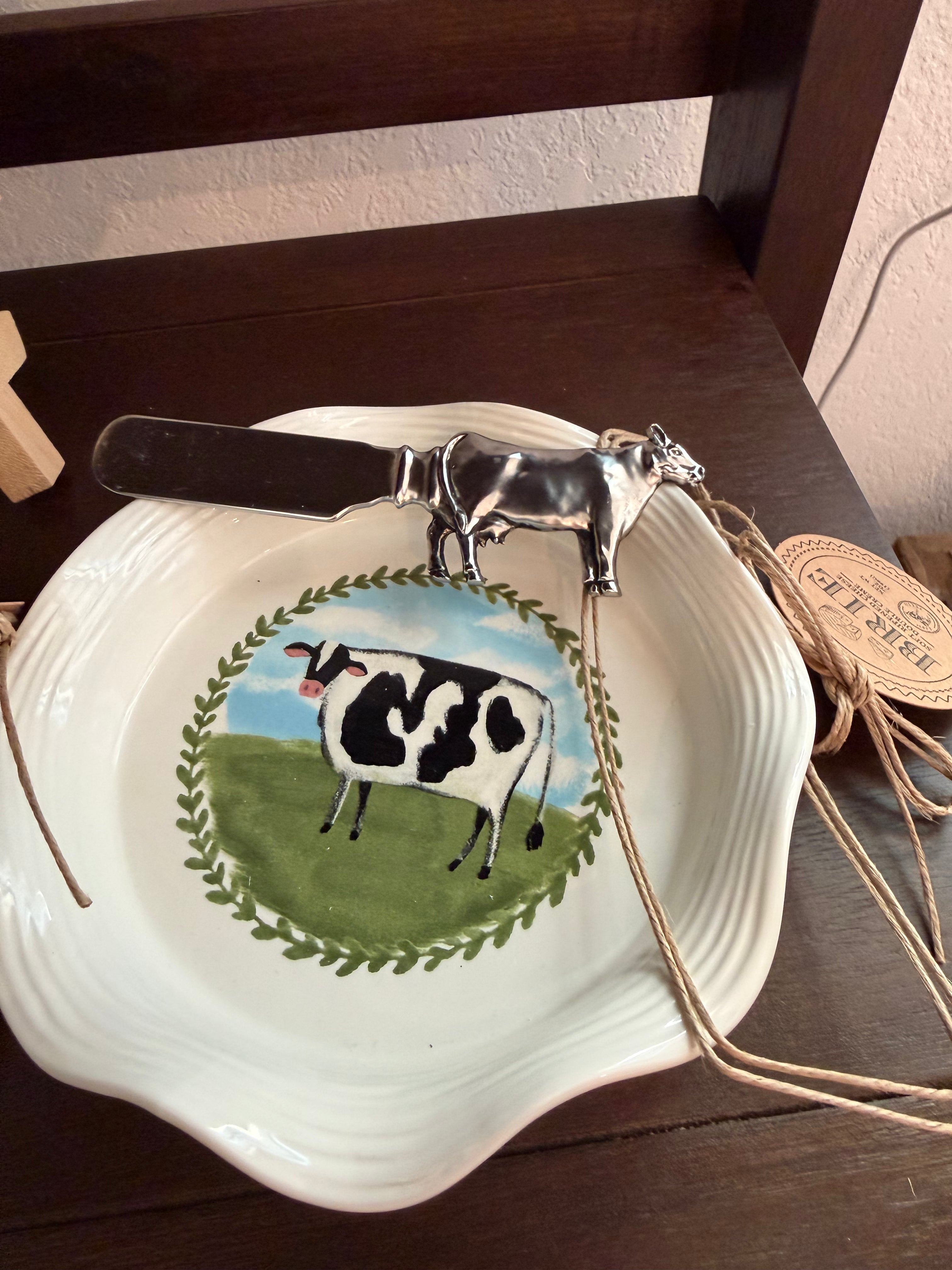 Farmhouse Cow Cheese Plate & Spreader Set