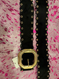 🤍 Scalloped Gold Grommet Statement Belt – Black
