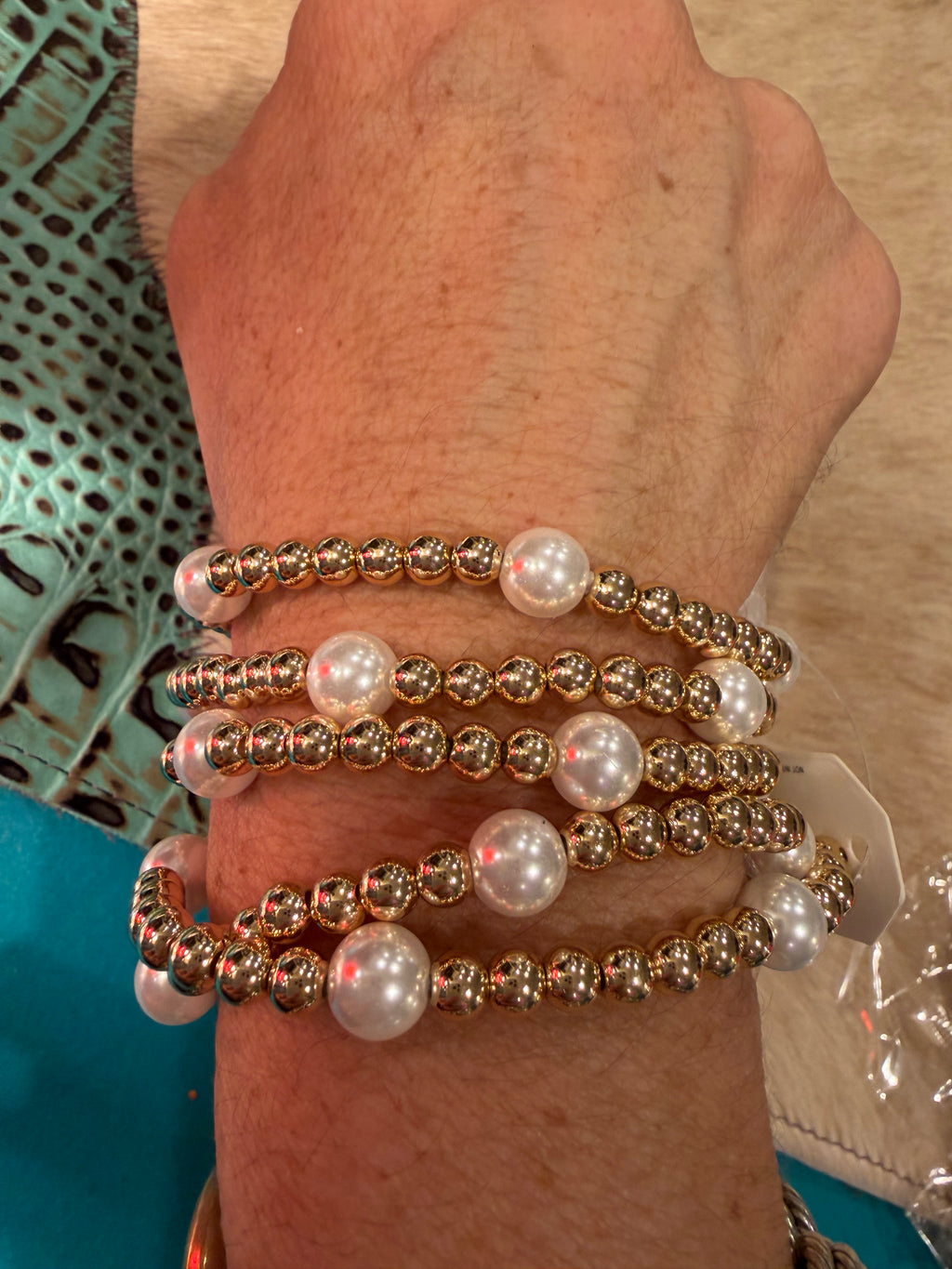 Golden Pearl Stretch Bracelet Stack