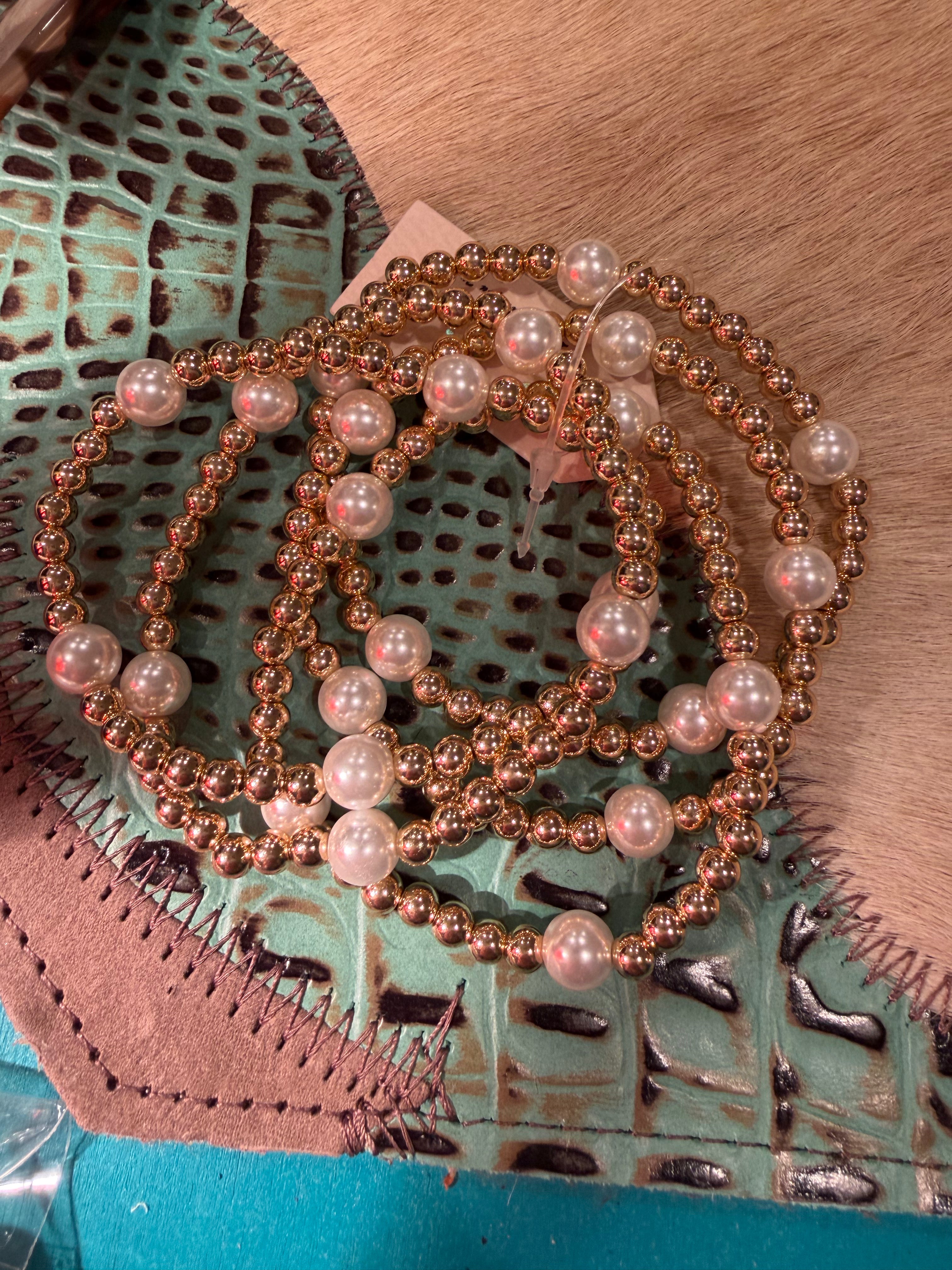 Golden Pearl Stretch Bracelet Stack