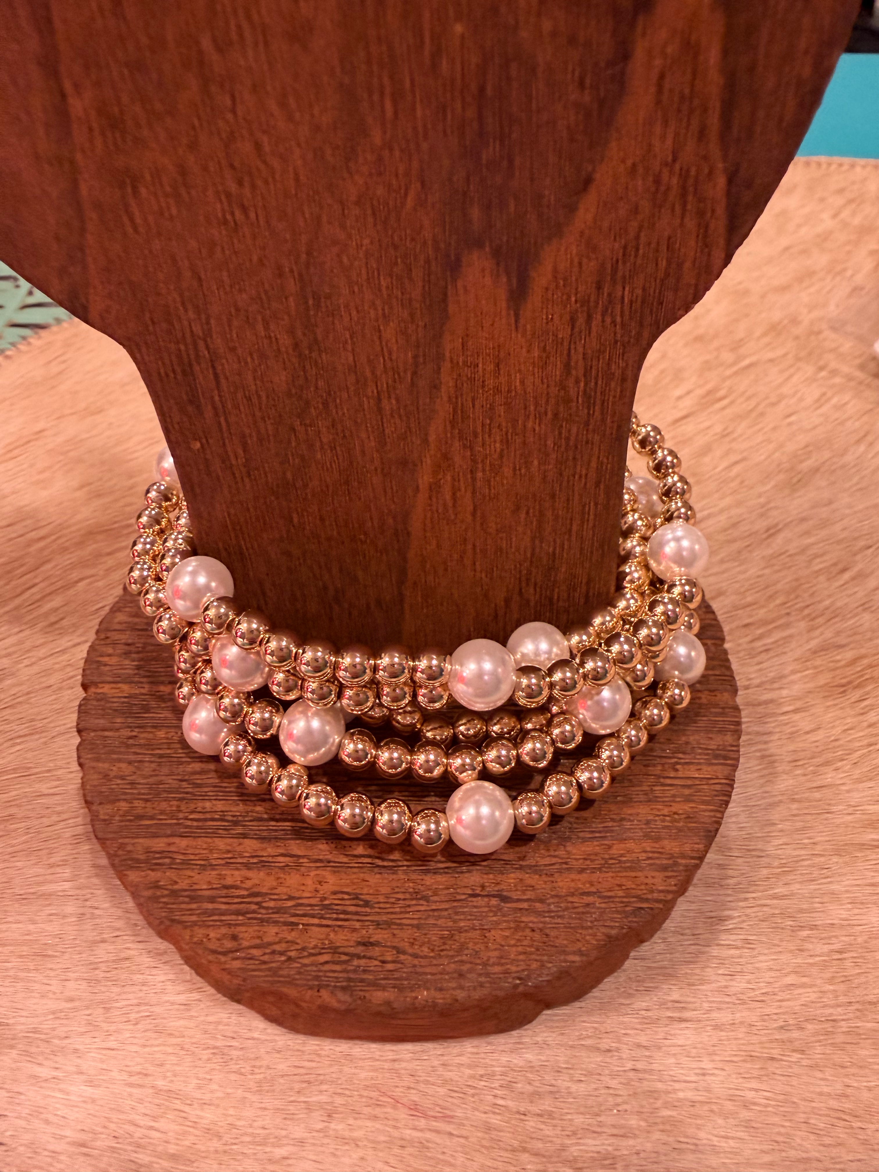 Golden Pearl Stretch Bracelet Stack