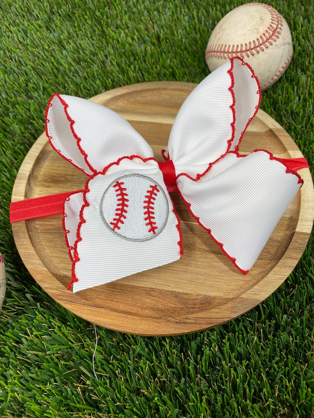 Baseball Moonstitch Embroidered Classic Hair Bow | Clip or Headband