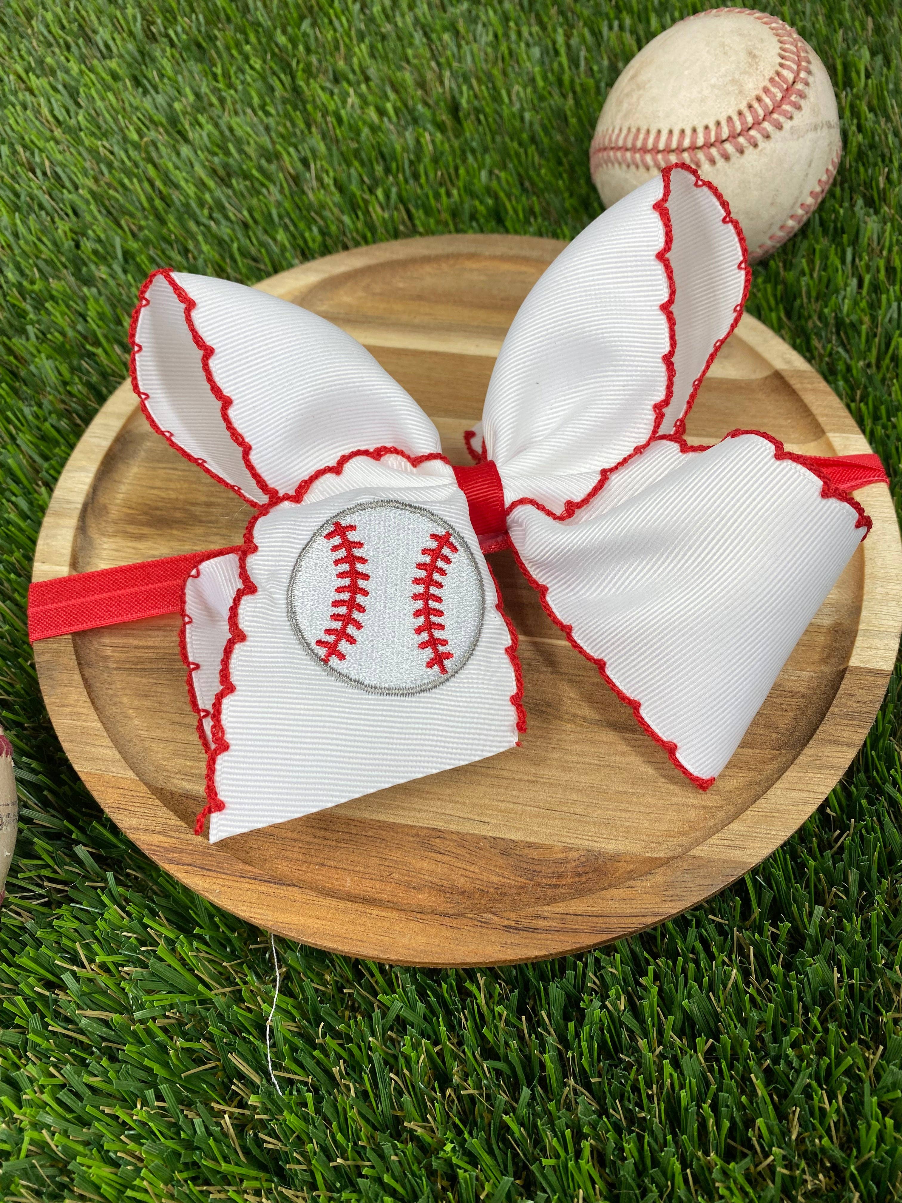 Baseball Moonstitch Embroidered Classic Hair Bow | Clip or Headband