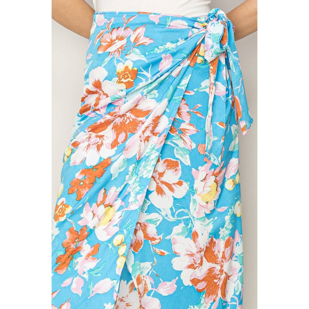 Floral Print Wrap And Tie Skirt