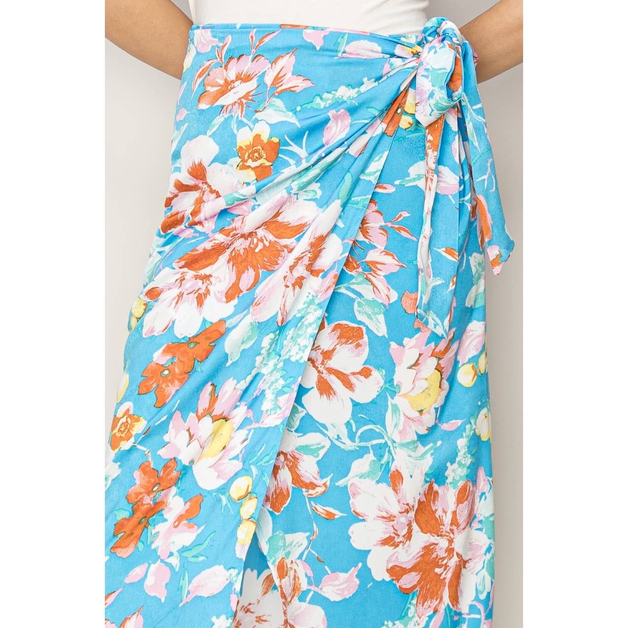 Floral Print Wrap And Tie Skirt