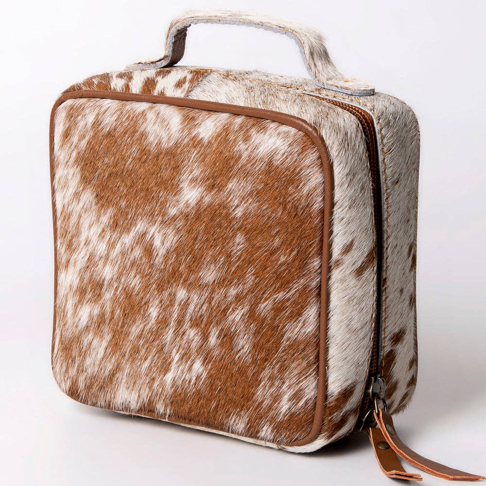 ADBGA312 American Darling Genuine Cowhide Jewelry Case - Brown & White Travel Box