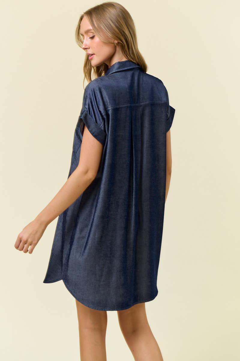 STAR STUDDED TENCEL SHIRT DRESS - 28102D