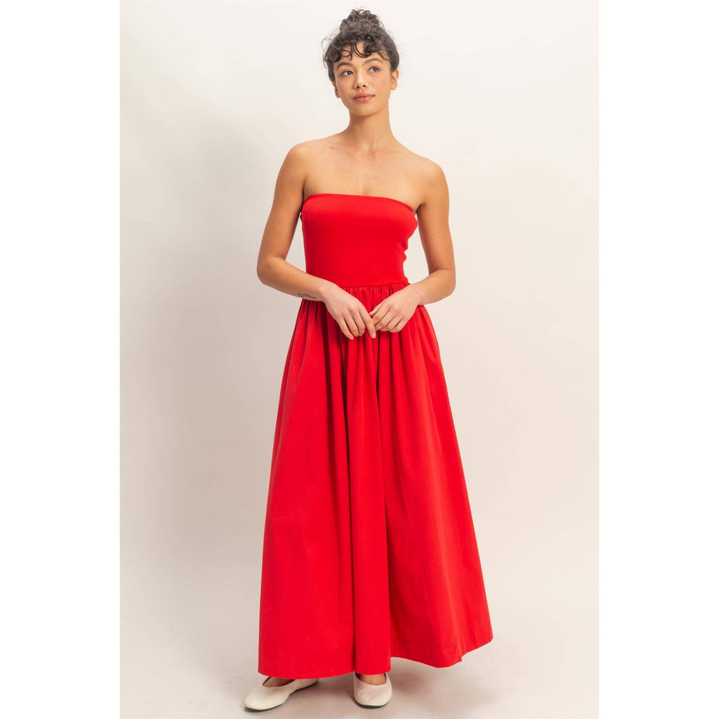 Strapless Flowy Midi Dress