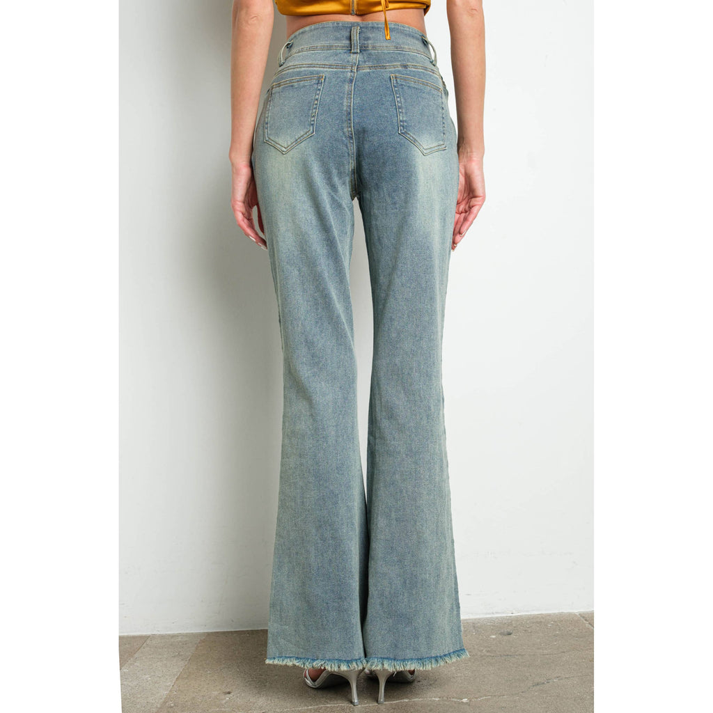 IP3253 Embellished Bell Bottom Stretch Denim Jeans