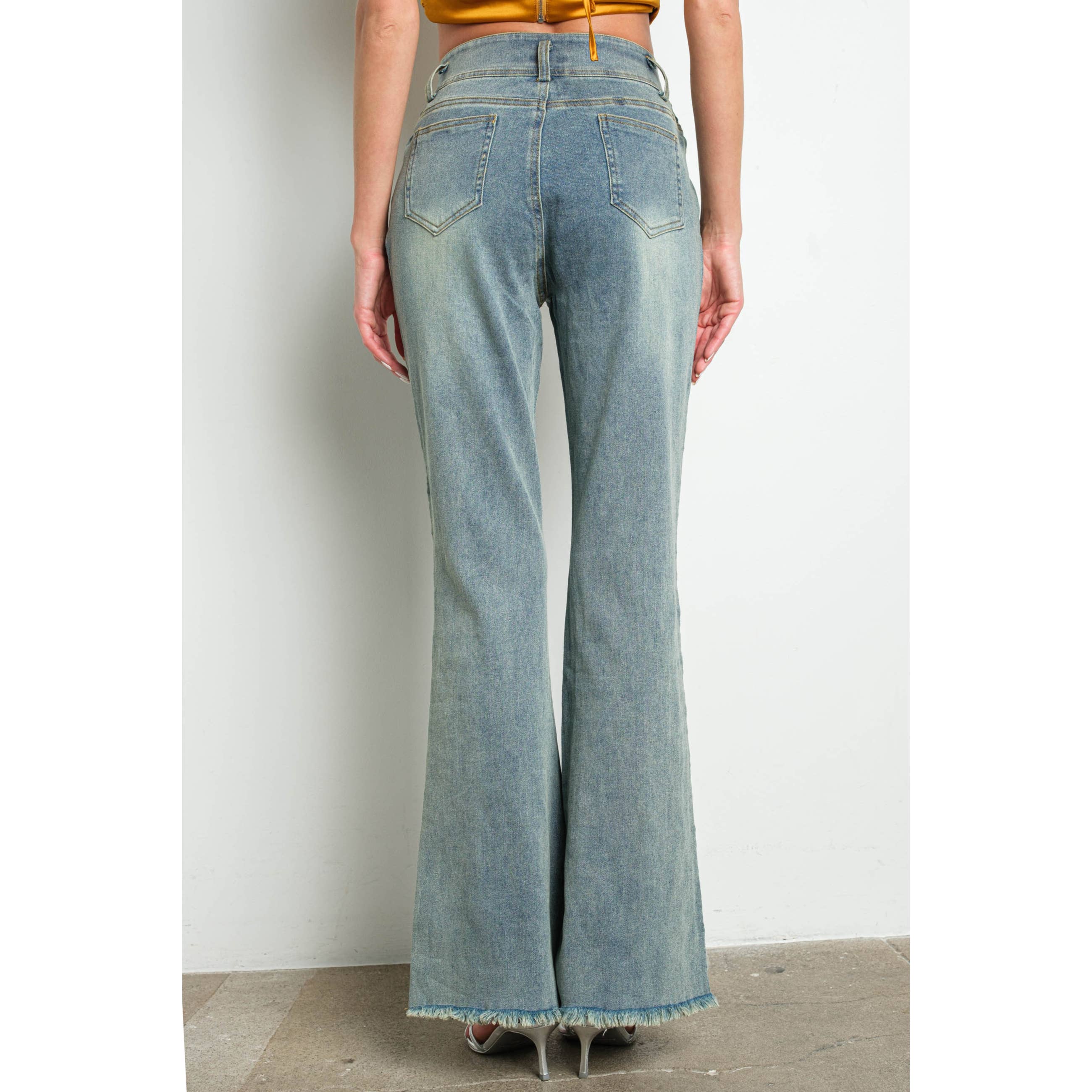IP3253 Embellished Bell Bottom Stretch Denim Jeans