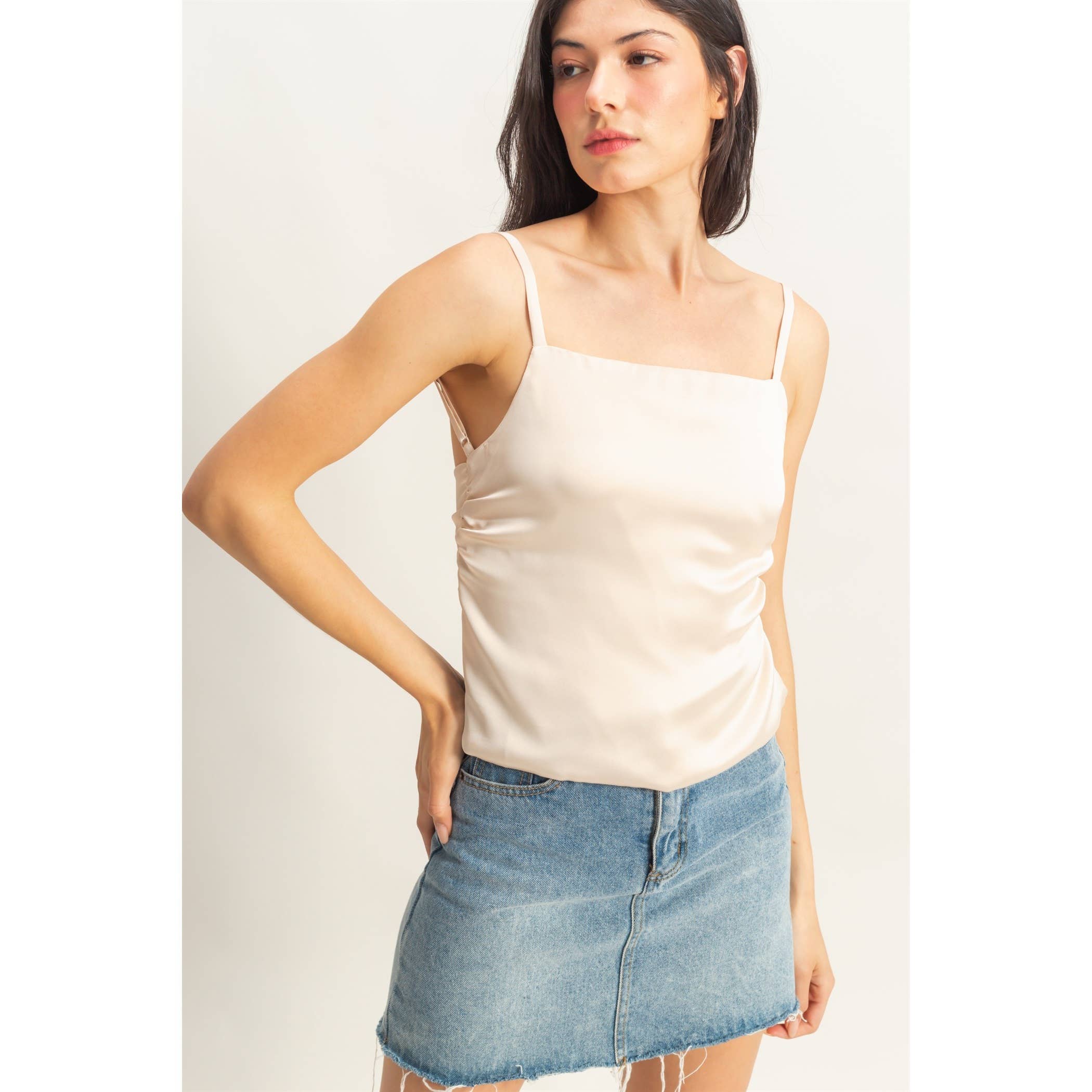 Satin Back Tie Detail Sleeveless Top