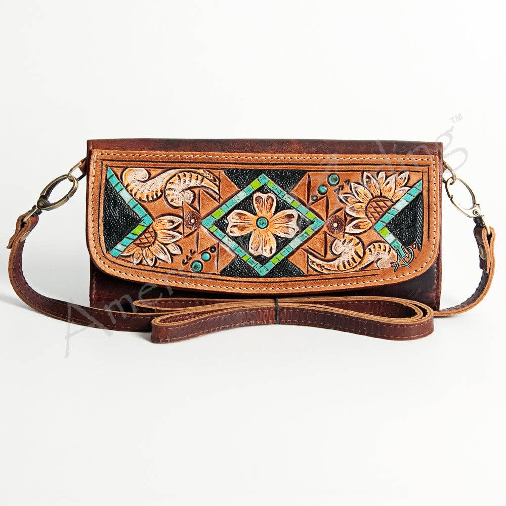 ADBGM102 Western Floral Tooled Leather Crossbody - by American Darling