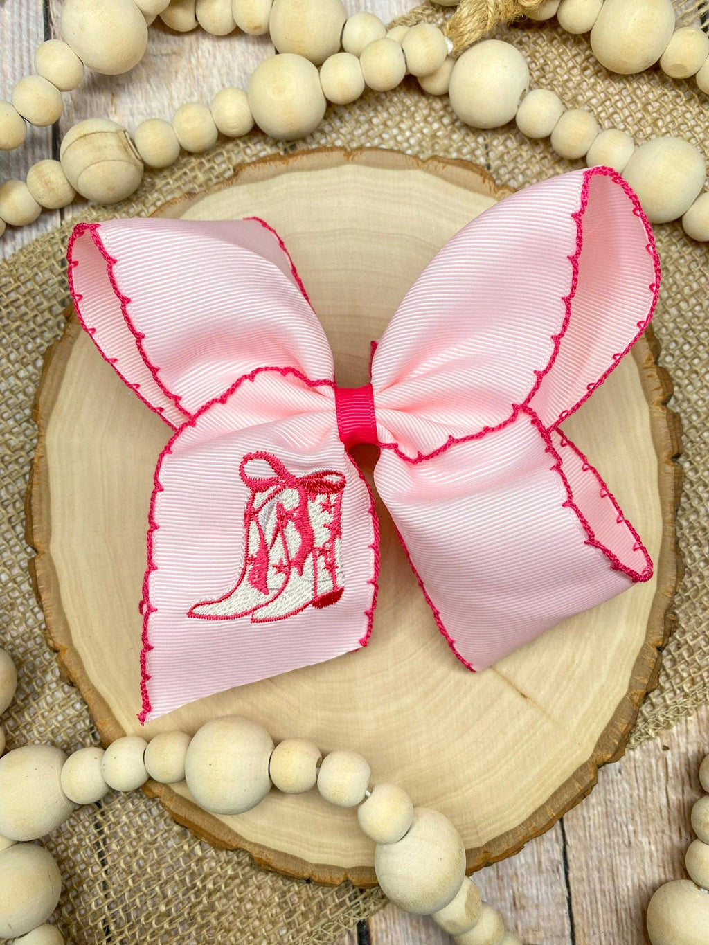 Western Boot Embroidered Moonstitch Hair Bow | Clip or Headband