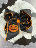 Jack-o-Lantern Embroidered Moonstitch Hair Bow | Clip or Headband