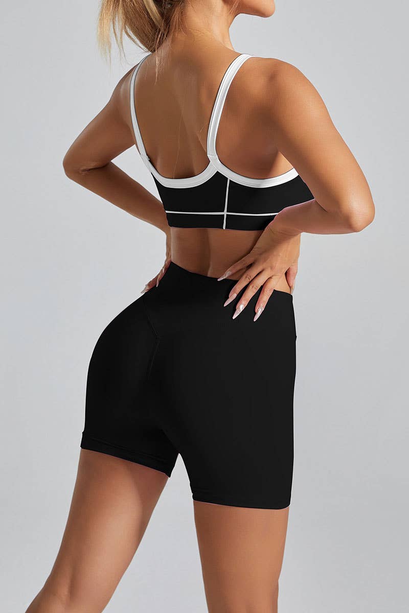 Premium active wear white contrast crop top with shorts set