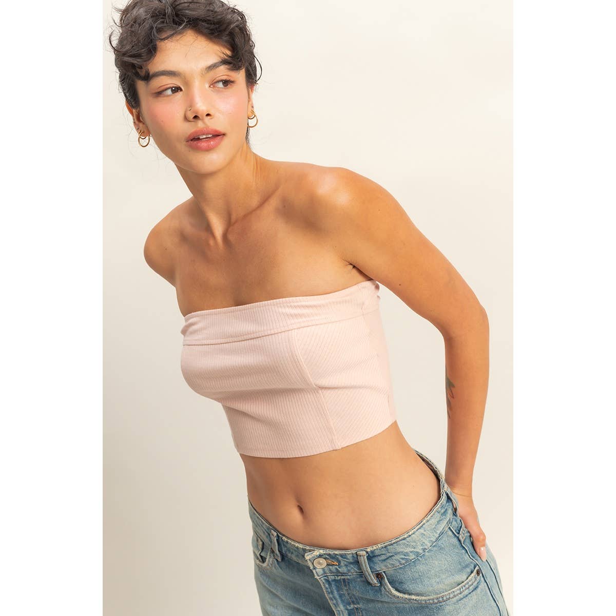 Strapless Ribbed Crop Top