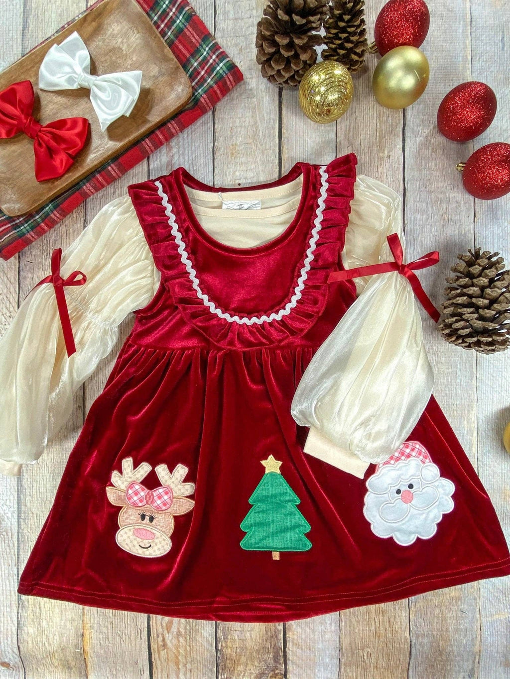 Jolly Red Velvet Smocked Christmas Dress
