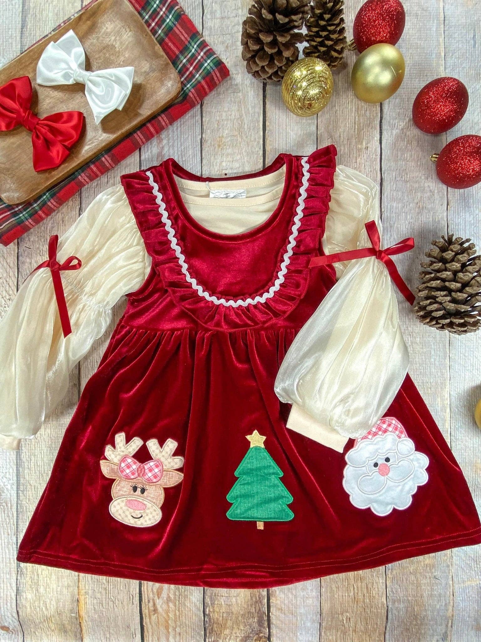 Jolly Red Velvet Smocked Christmas Dress