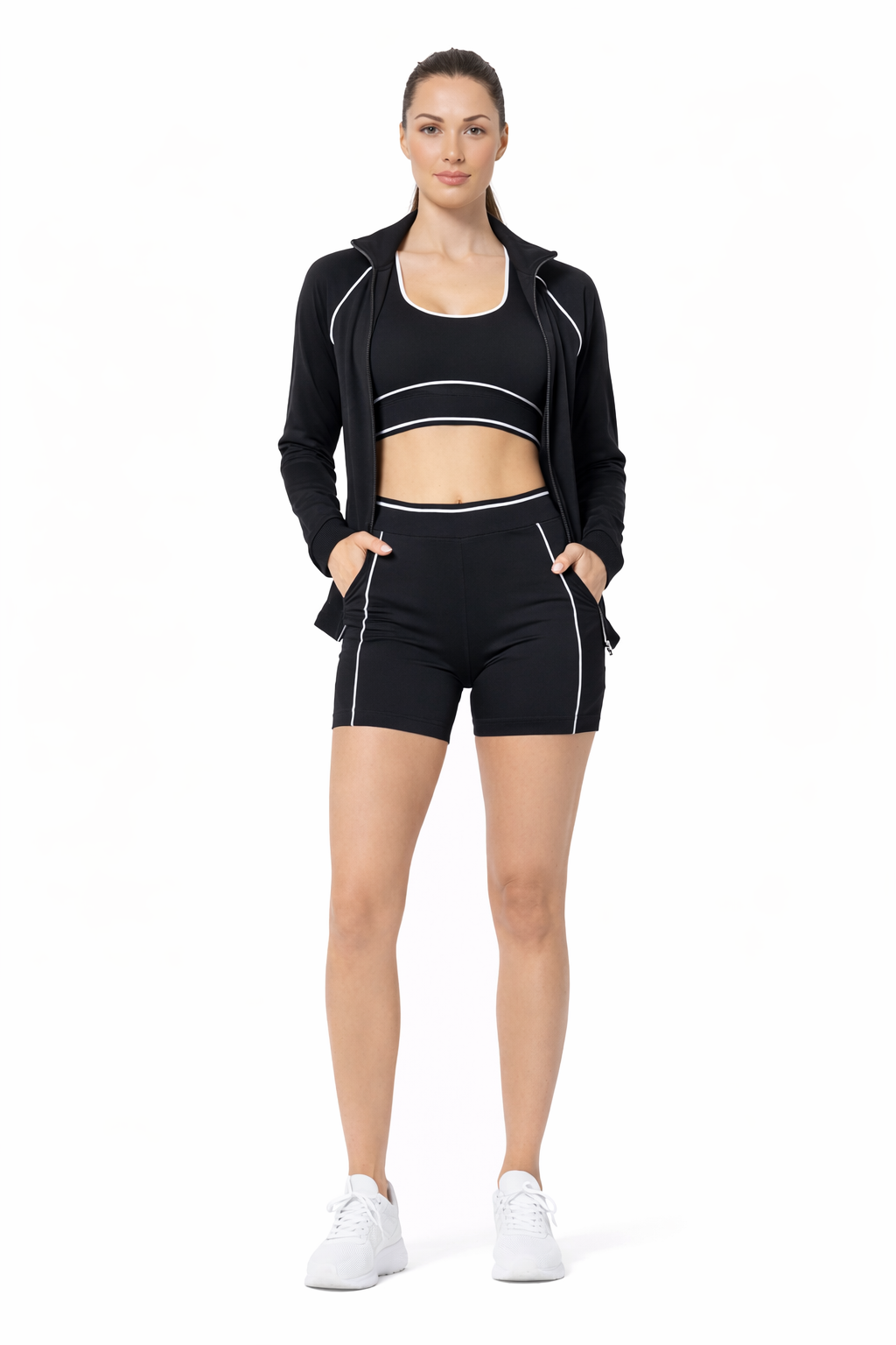 3 pcs activewear set sports bra with shorts with jacket set