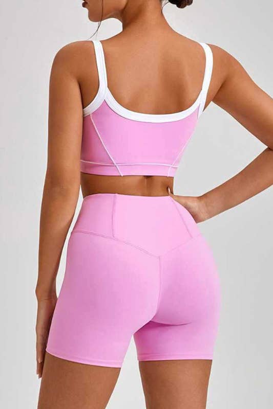 Premium active wear white contrast crop top with shorts set