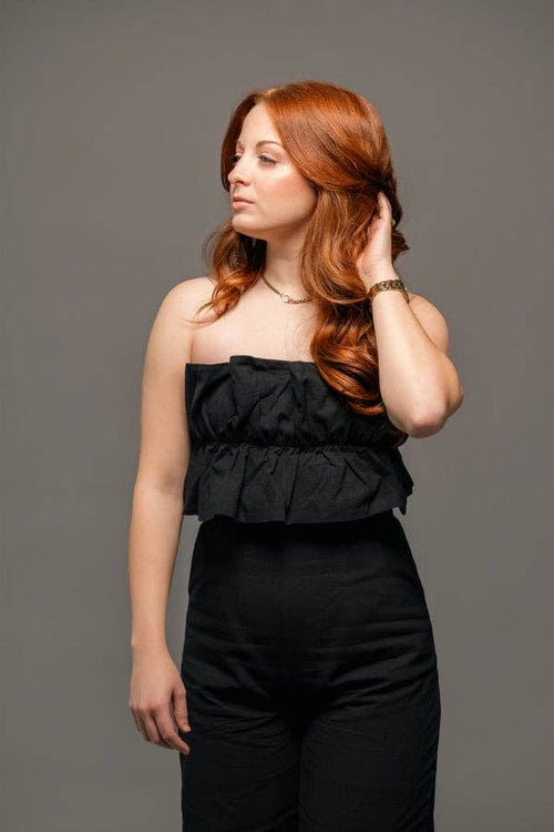 Black Ruffled Capri Jumpsuit