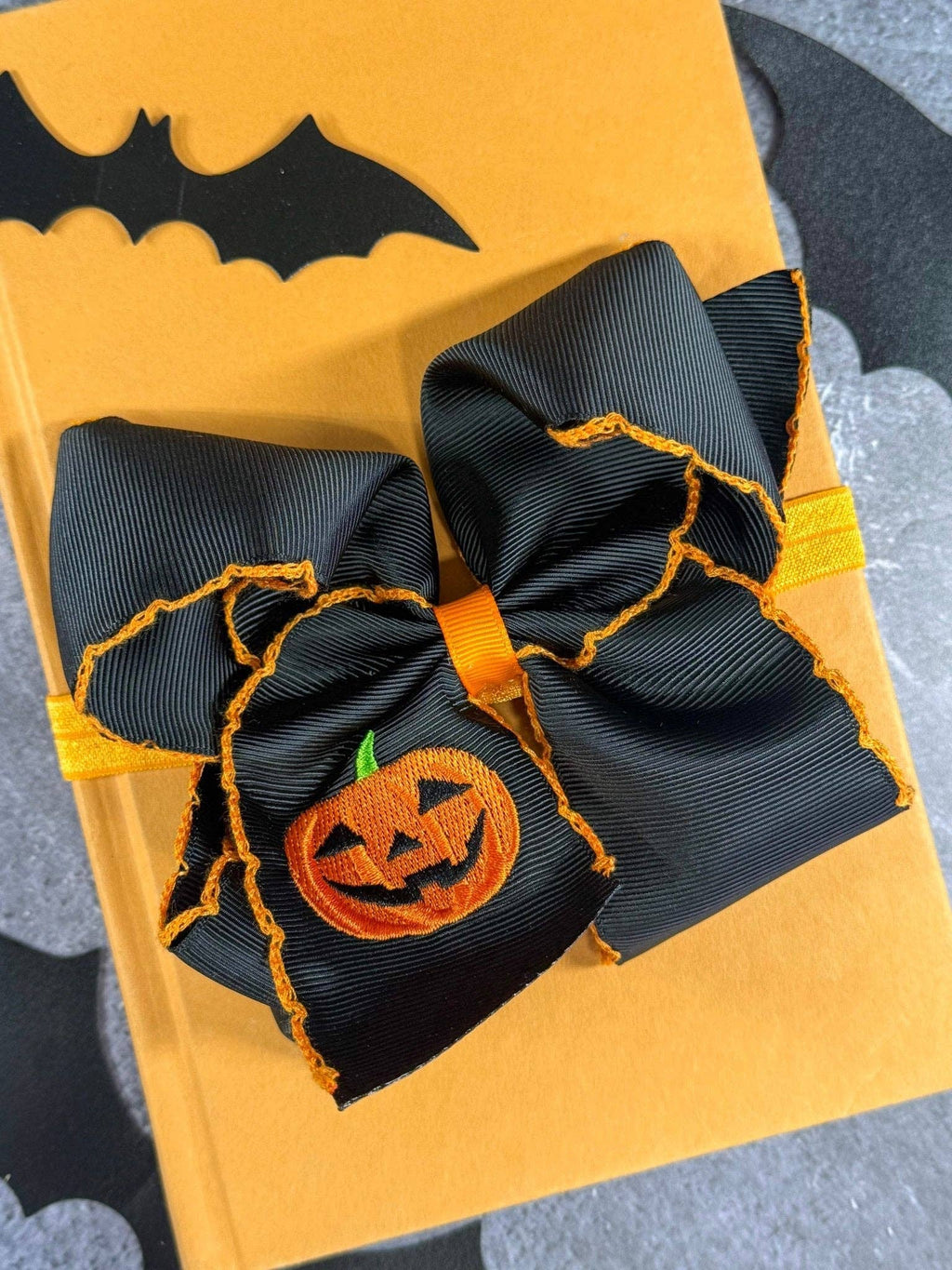 Jack-o-Lantern Embroidered Moonstitch Hair Bow | Clip or Headband