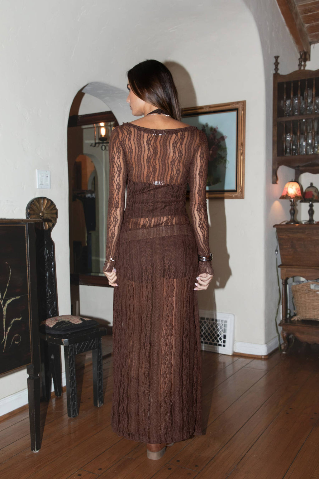 WILDERA Floral Lace Long Sleeve Duster Top Boho Western