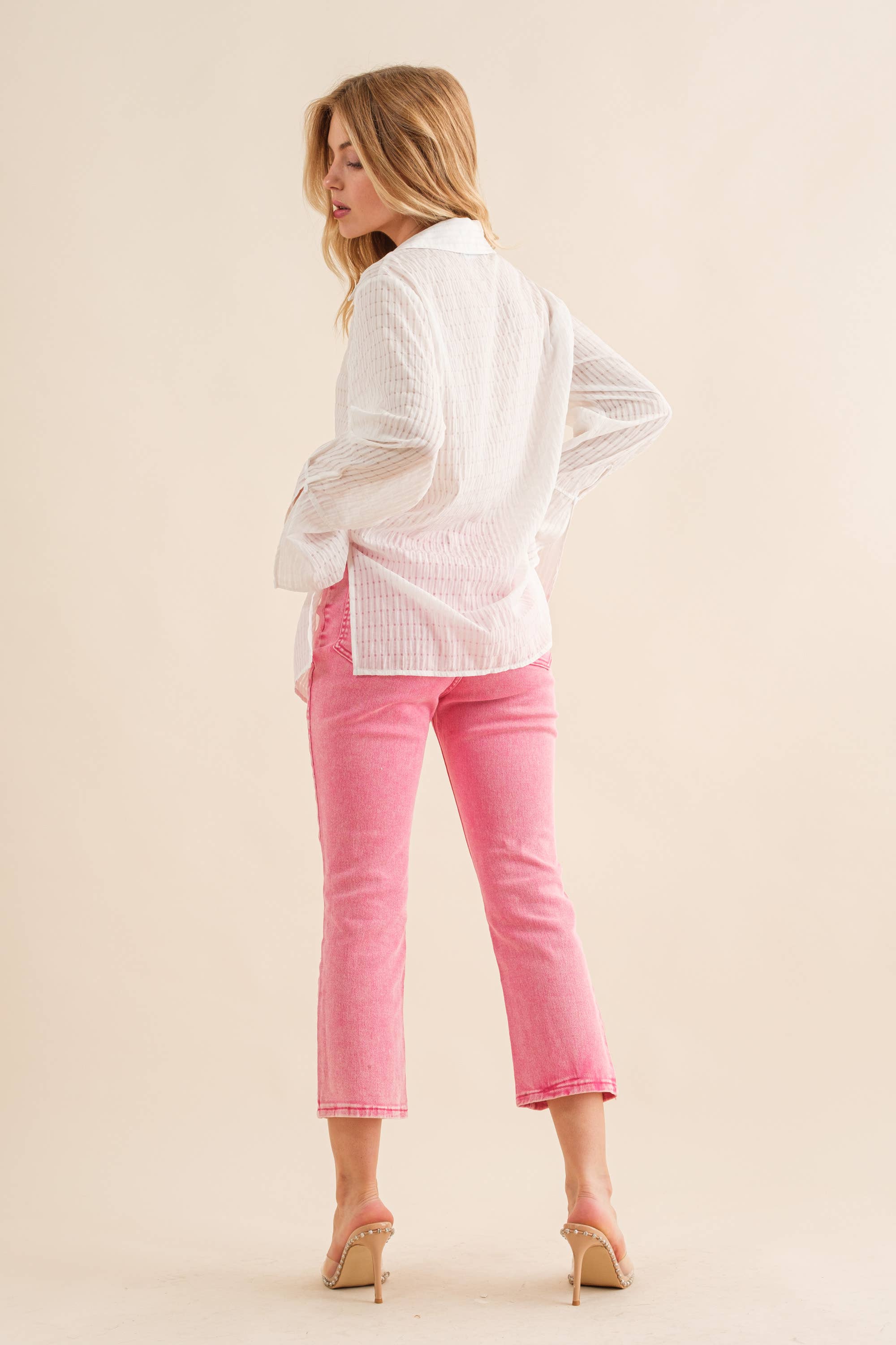 💖 Pink Stardust Crop Flare Jeans