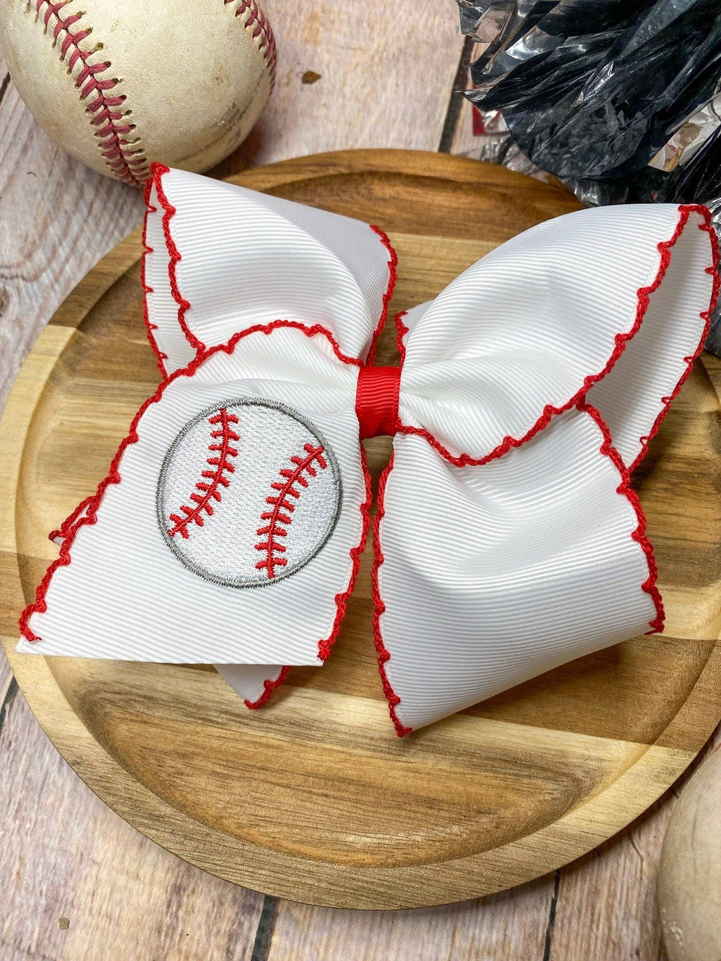 Baseball Moonstitch Embroidered Classic Hair Bow | Clip or Headband
