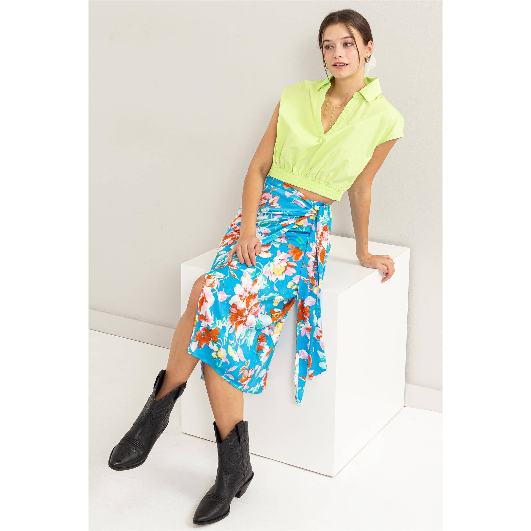 Floral Print Wrap And Tie Skirt