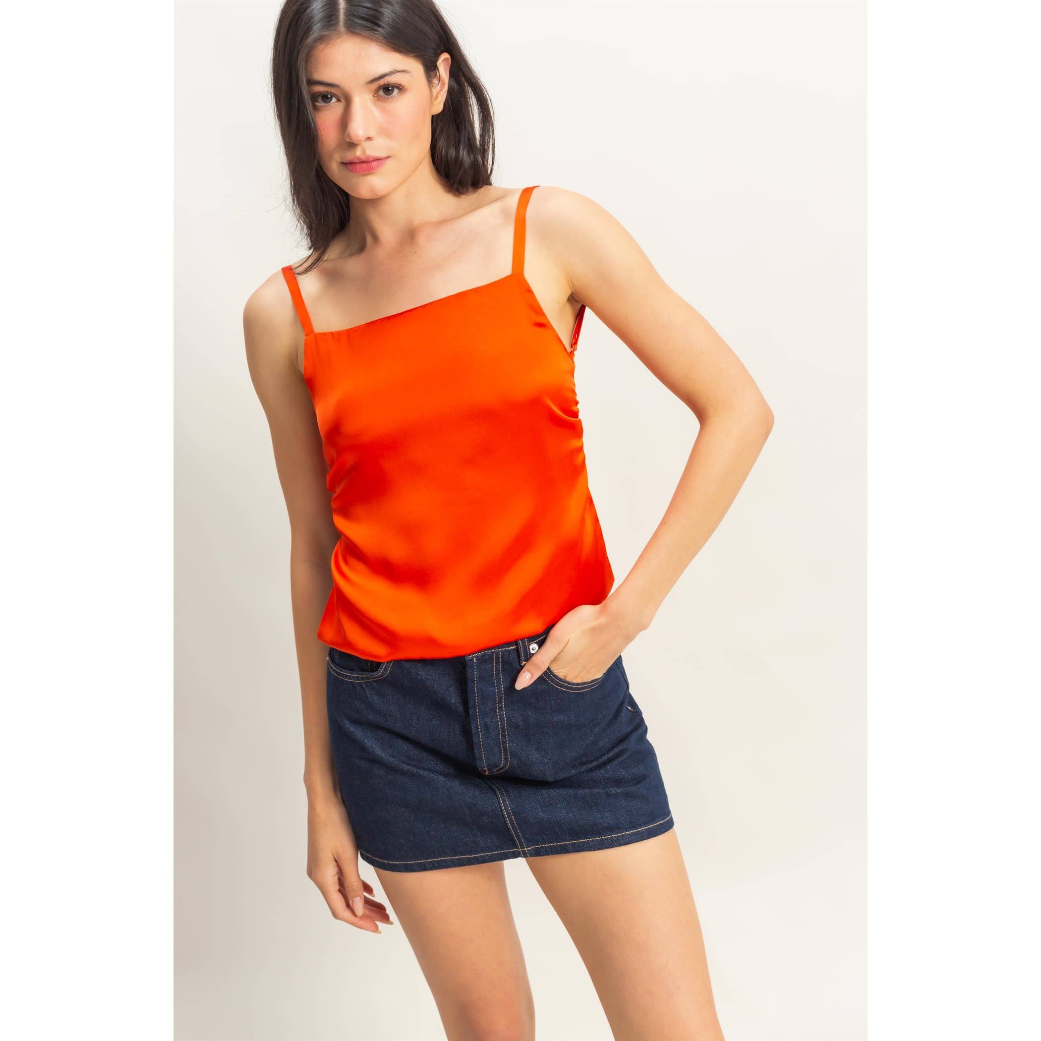 Satin Back Tie Detail Sleeveless Top