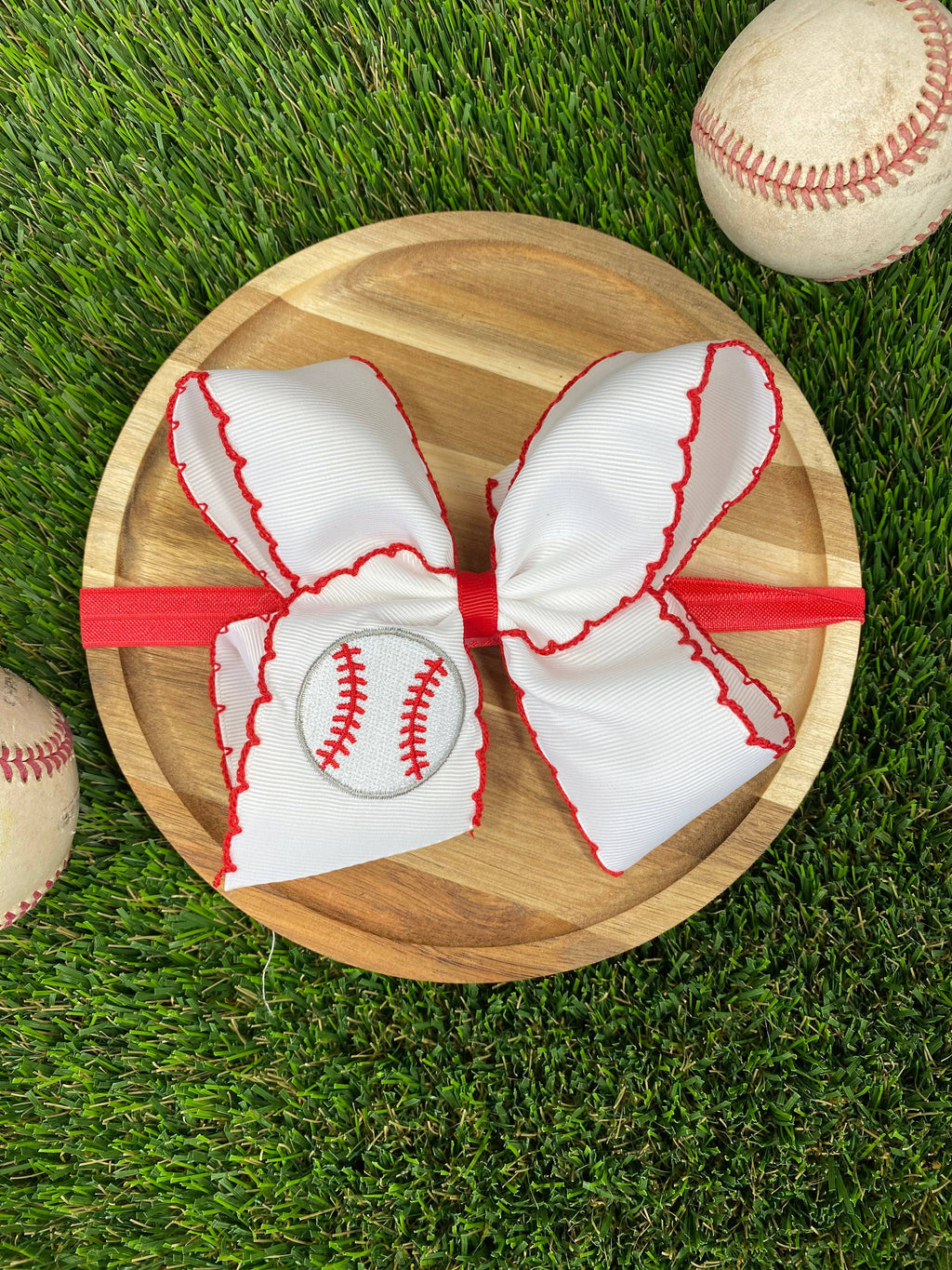 Baseball Moonstitch Embroidered Classic Hair Bow | Clip or Headband
