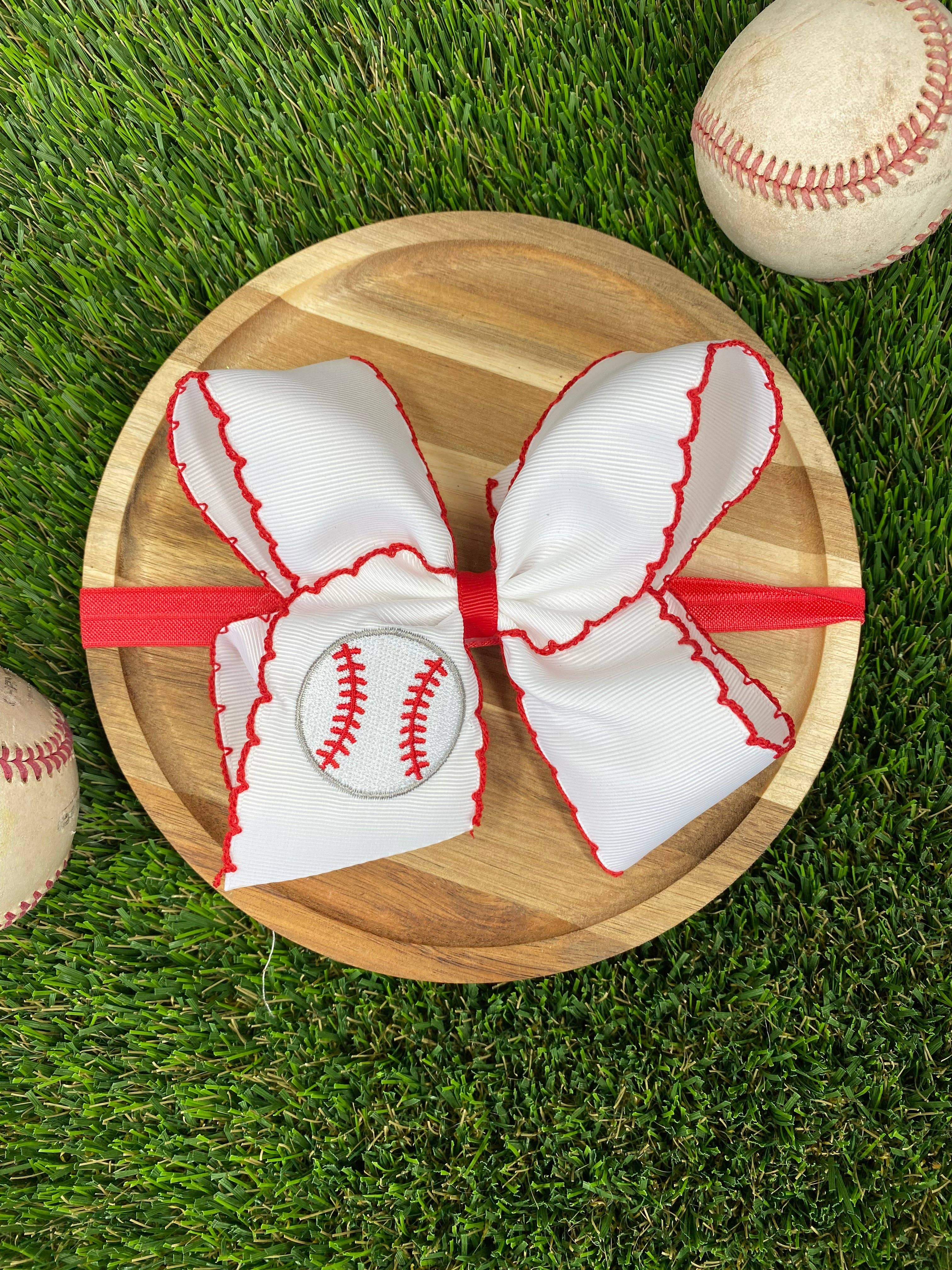 Baseball Moonstitch Embroidered Classic Hair Bow | Clip or Headband