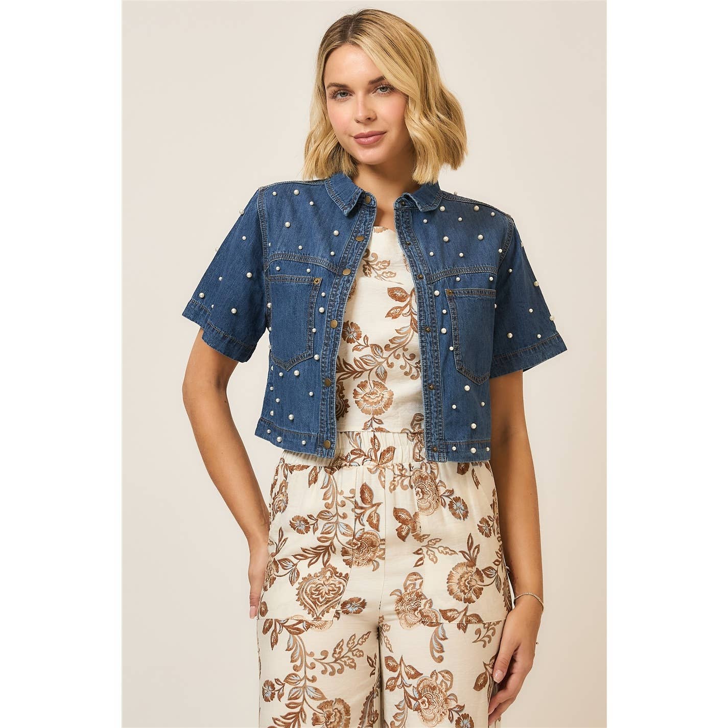 Pearl Charm Denim Jacket