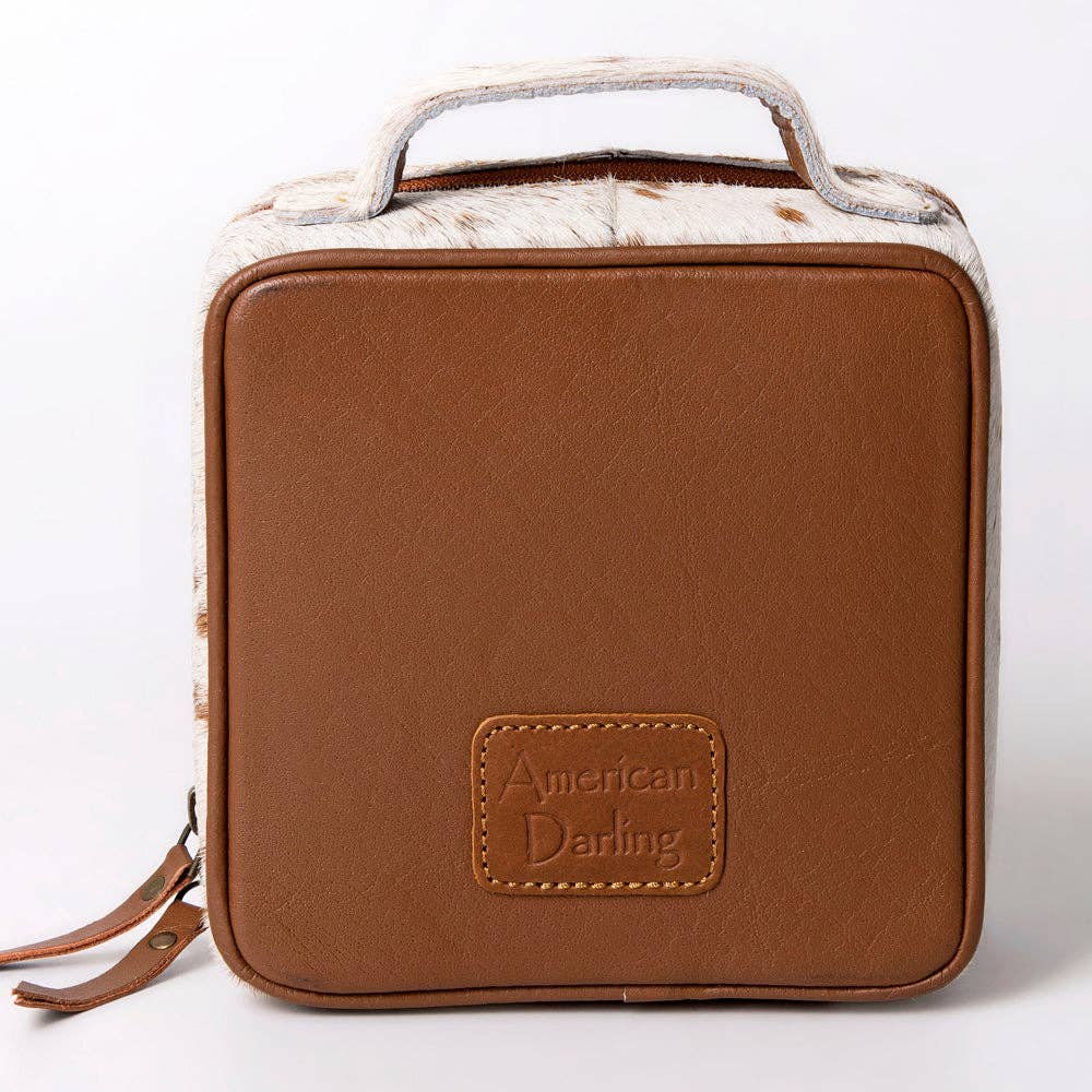 ADBGA312 American Darling Genuine Cowhide Jewelry Case - Brown & White Travel Box