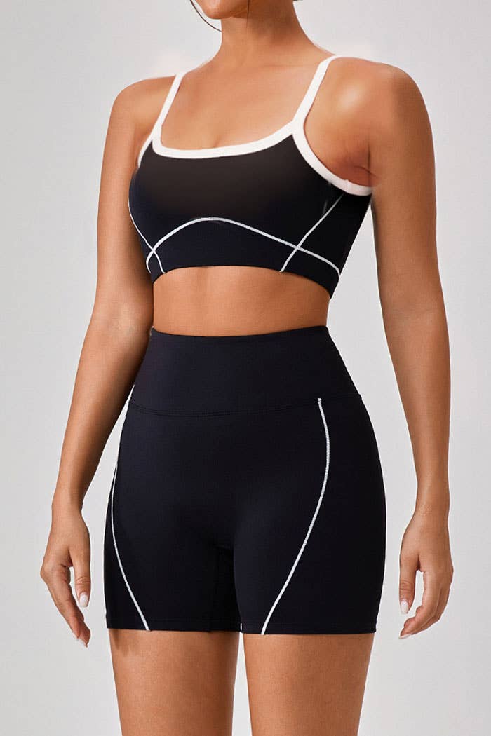 Premium active wear white contrast crop top with shorts set