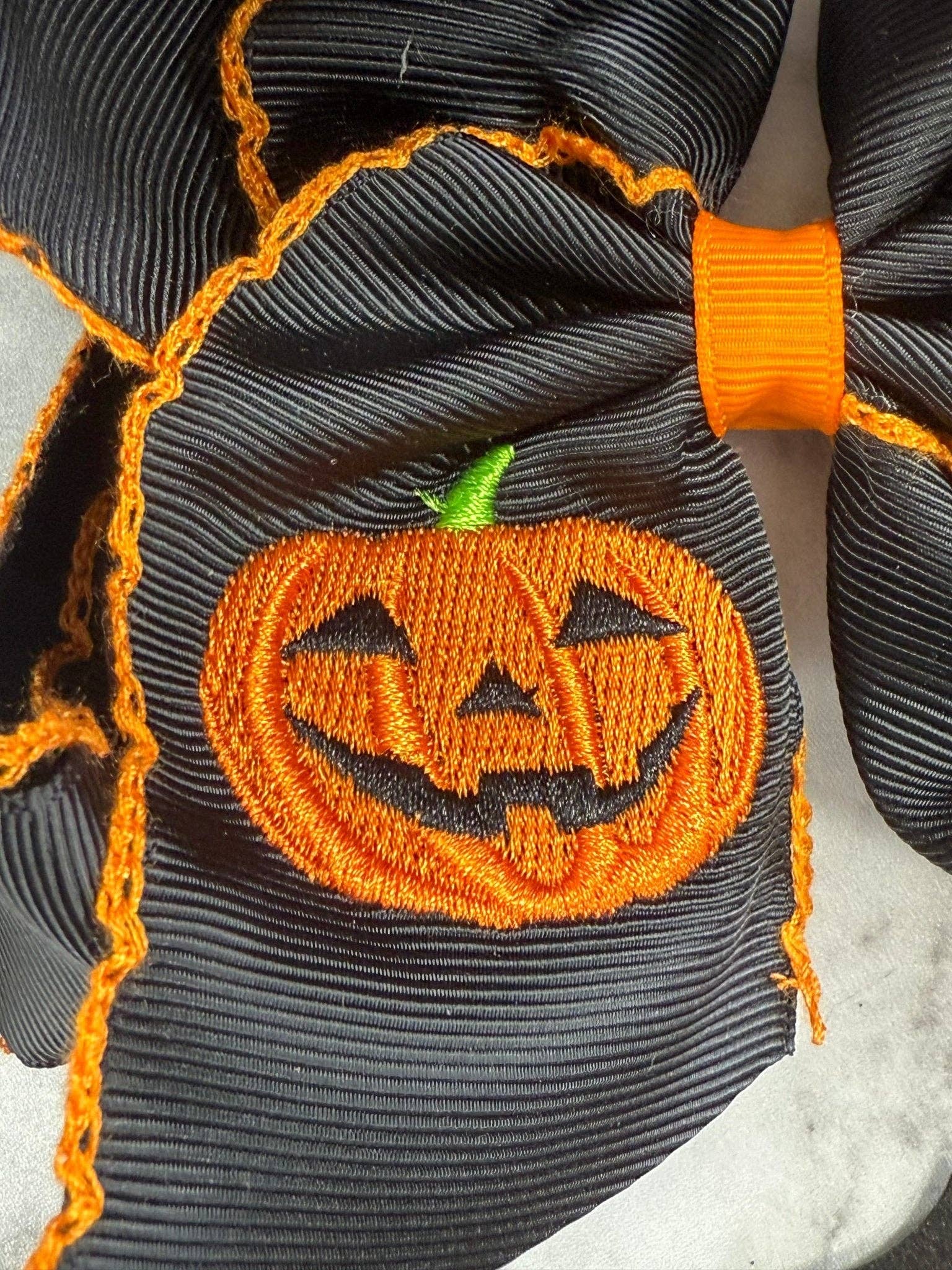 Jack-o-Lantern Embroidered Moonstitch Hair Bow | Clip or Headband