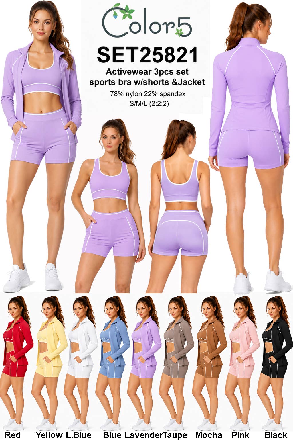3 pcs activewear set sports bra with shorts with jacket set