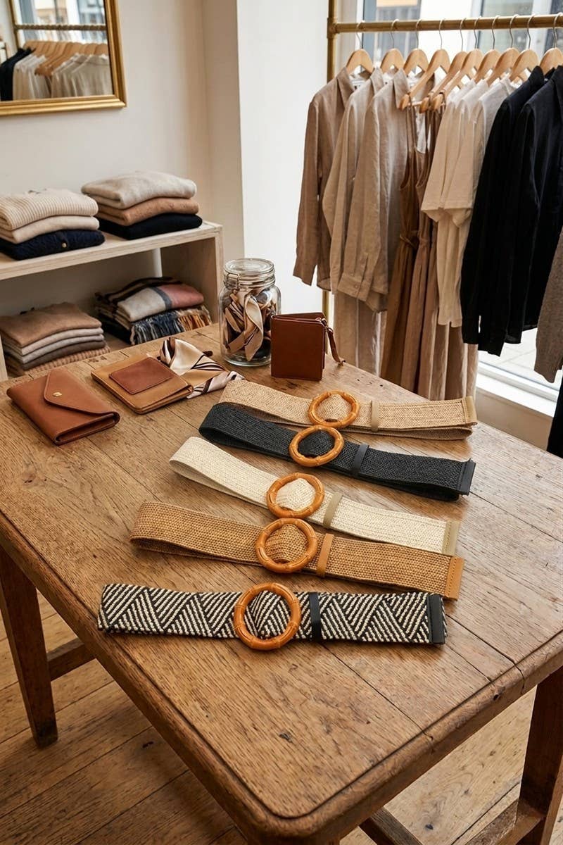 Bohemian Straw Bamboo Pin Buckle Belt