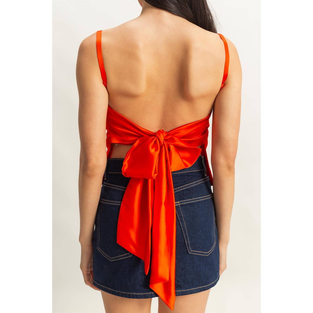 Satin Back Tie Detail Sleeveless Top
