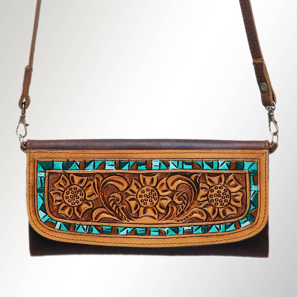 ADBGM102 Western Floral Tooled Leather Crossbody - by American Darling