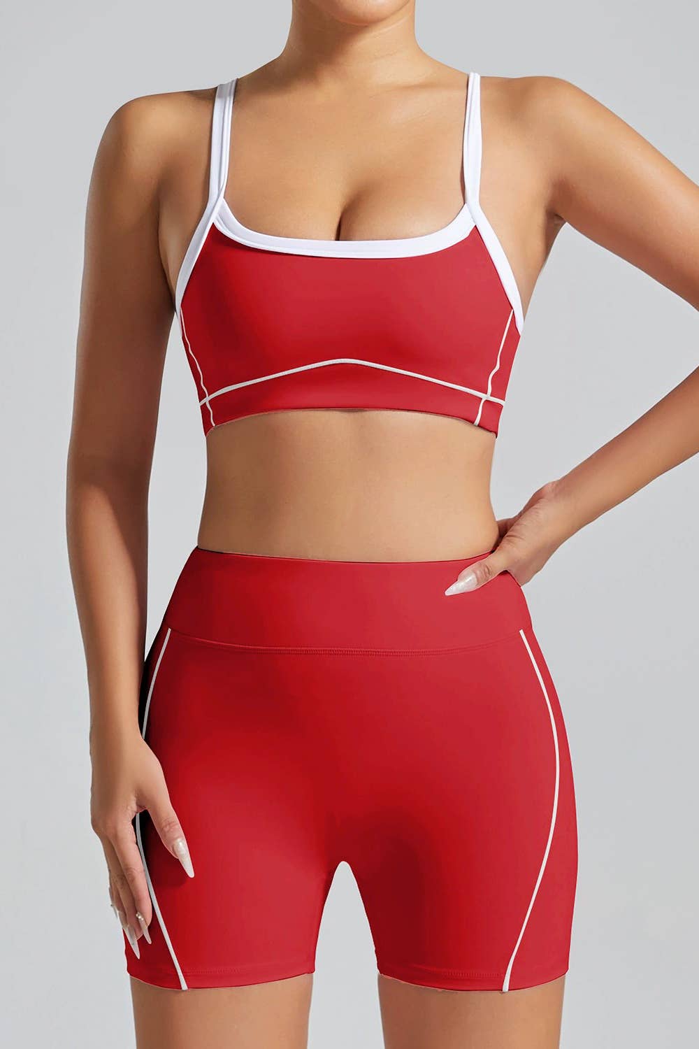 Premium active wear white contrast crop top with shorts set