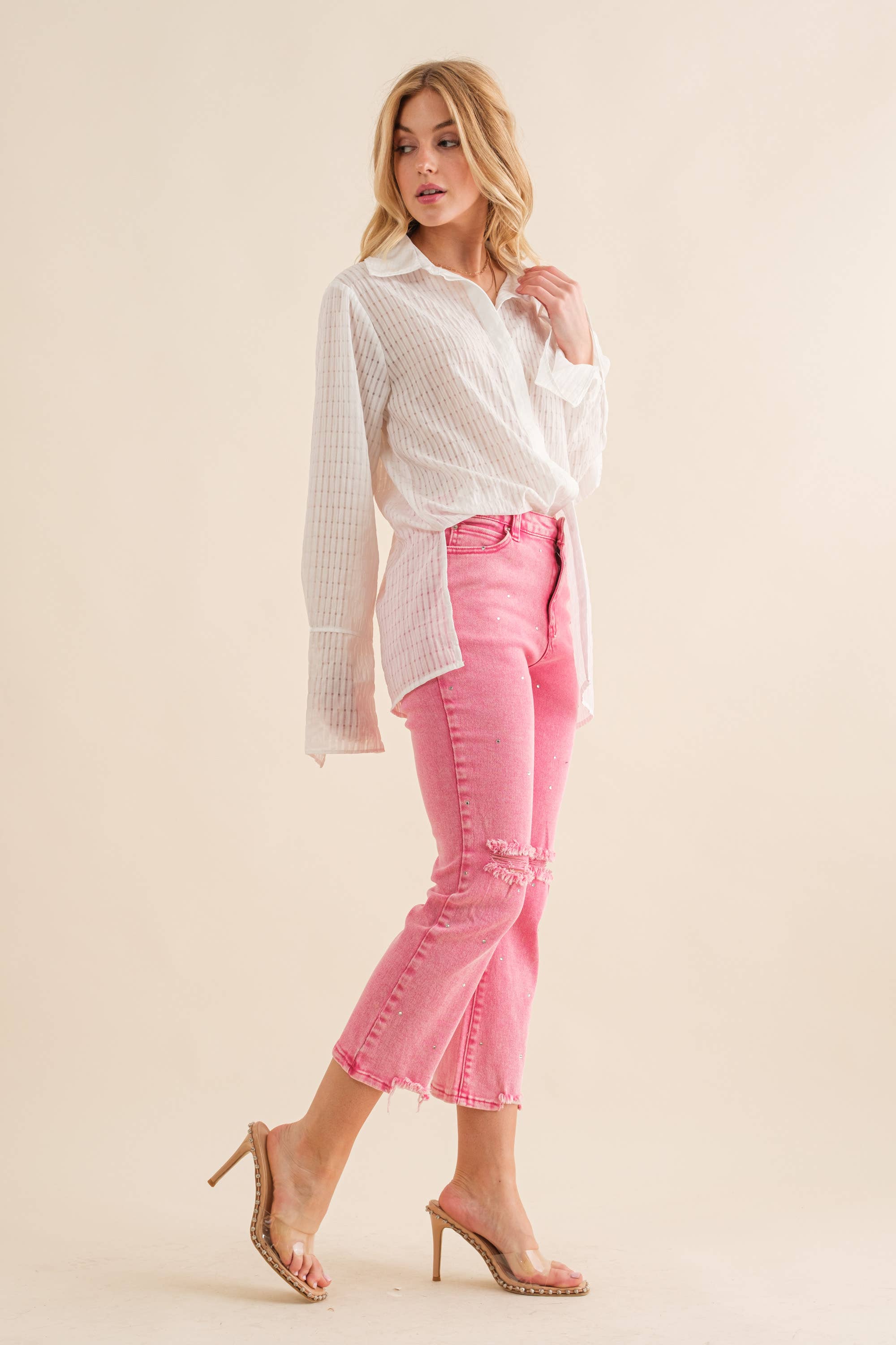 💖 Pink Stardust Crop Flare Jeans