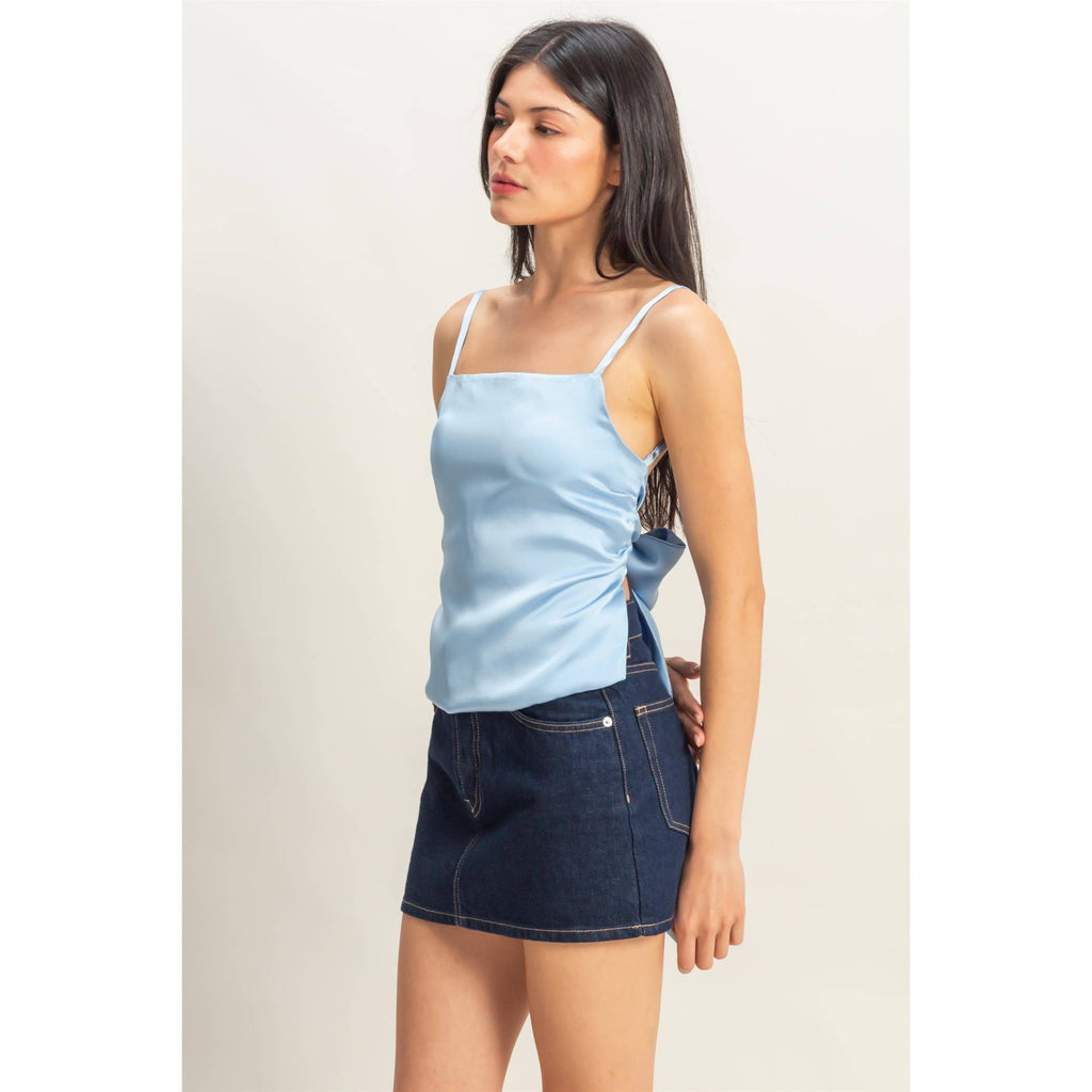 Satin Back Tie Detail Sleeveless Top