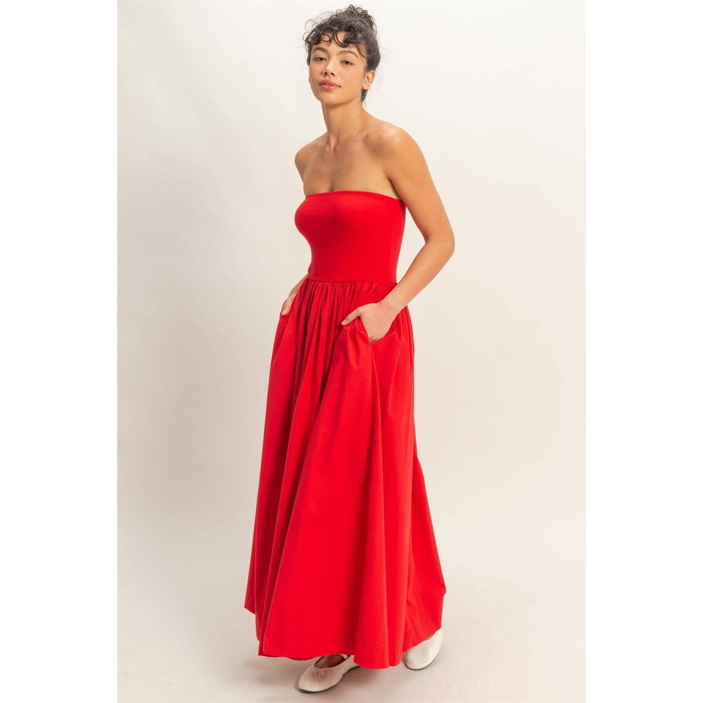 Strapless Flowy Midi Dress