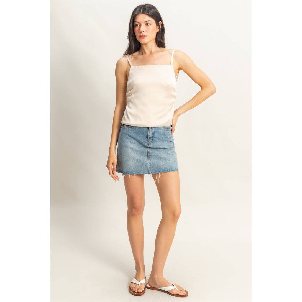 Satin Back Tie Detail Sleeveless Top