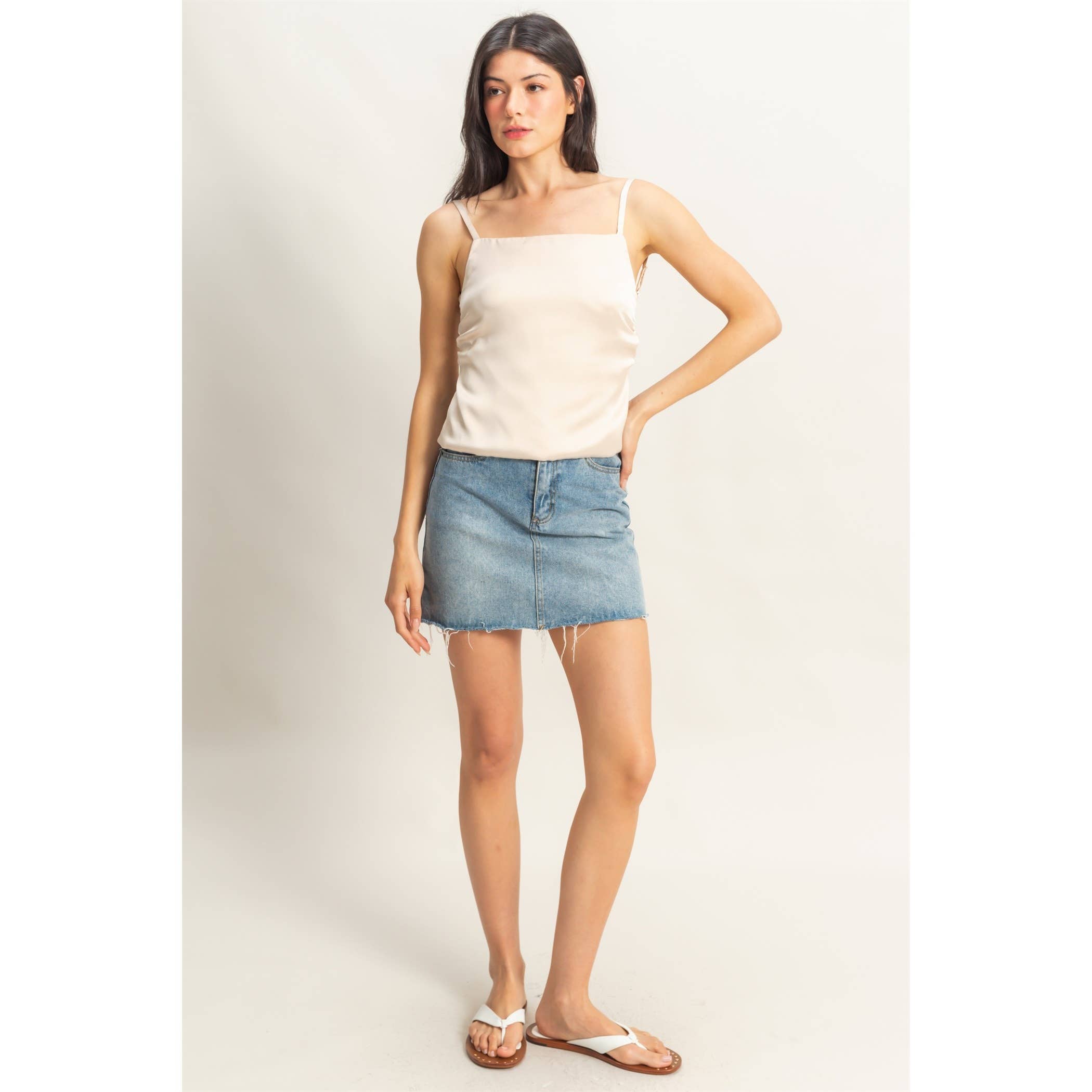 Satin Back Tie Detail Sleeveless Top