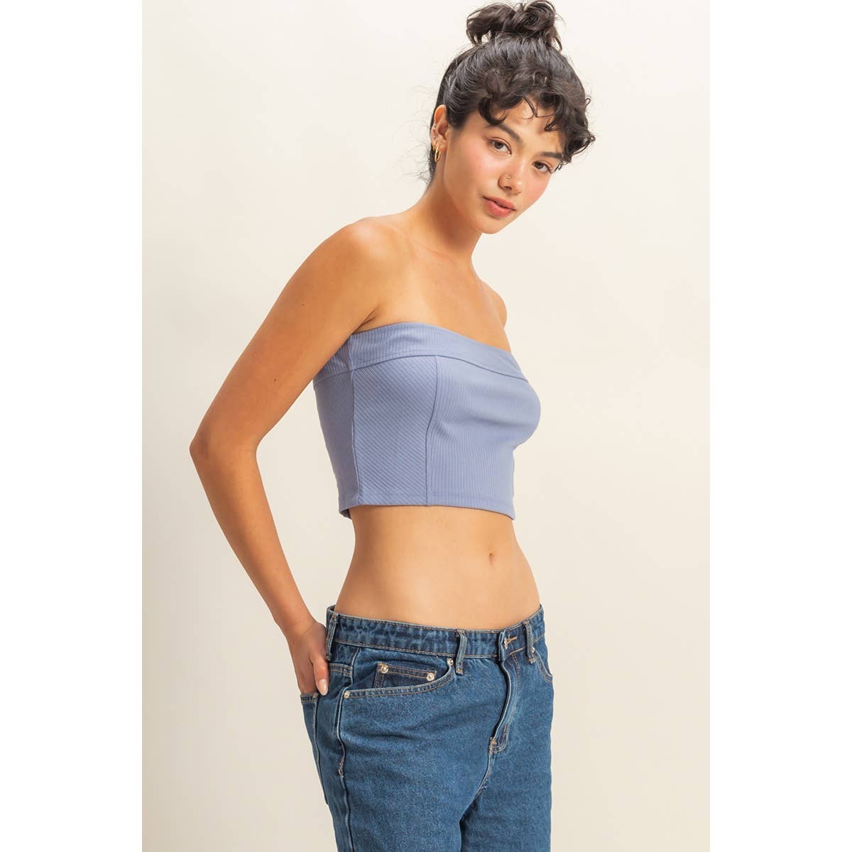 Strapless Ribbed Crop Top